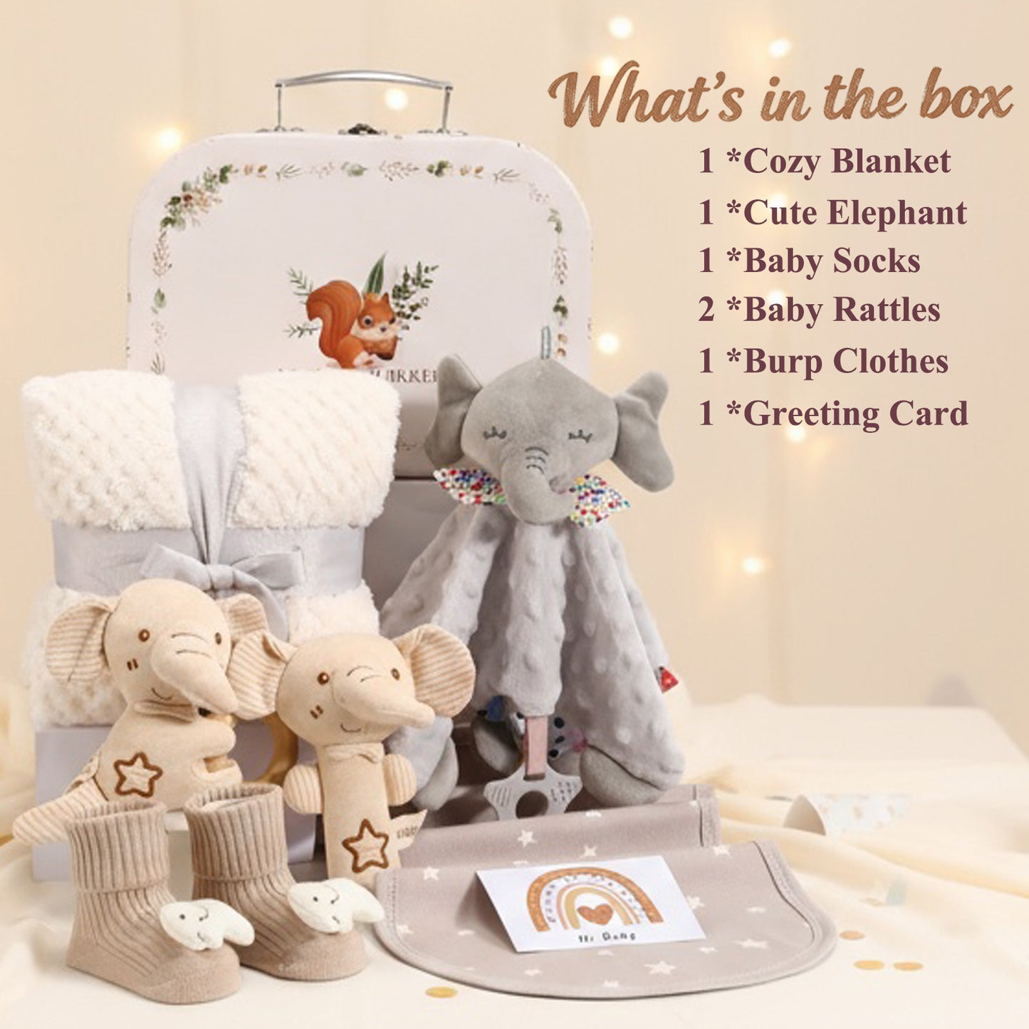 Elephant Newborn Baby Gift Set – Soft Blanket, Comforter & Rattles & Baby Essentials | Perfect Baby Shower Gift for Boys & Girls