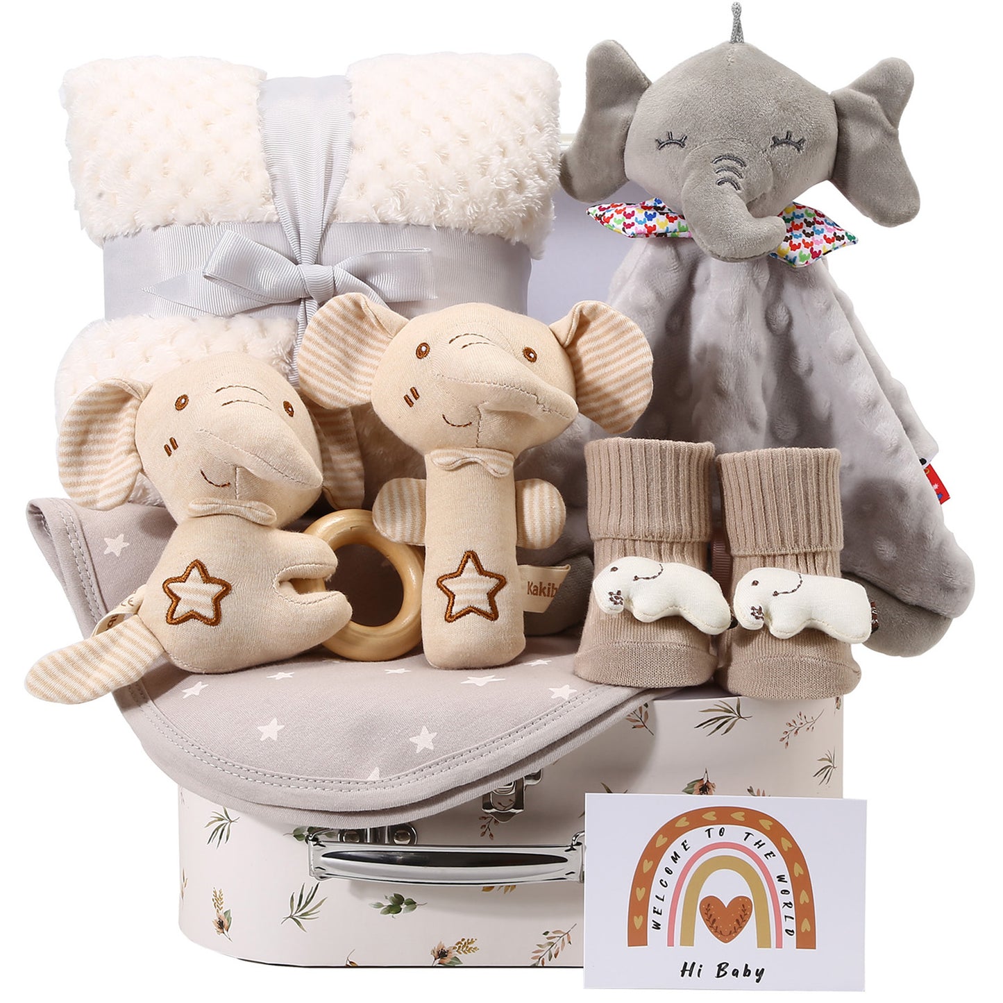 Elephant Newborn Baby Gift Set – Soft Blanket, Comforter & Rattles & Baby Essentials | Perfect Baby Shower Gift for Boys & Girls
